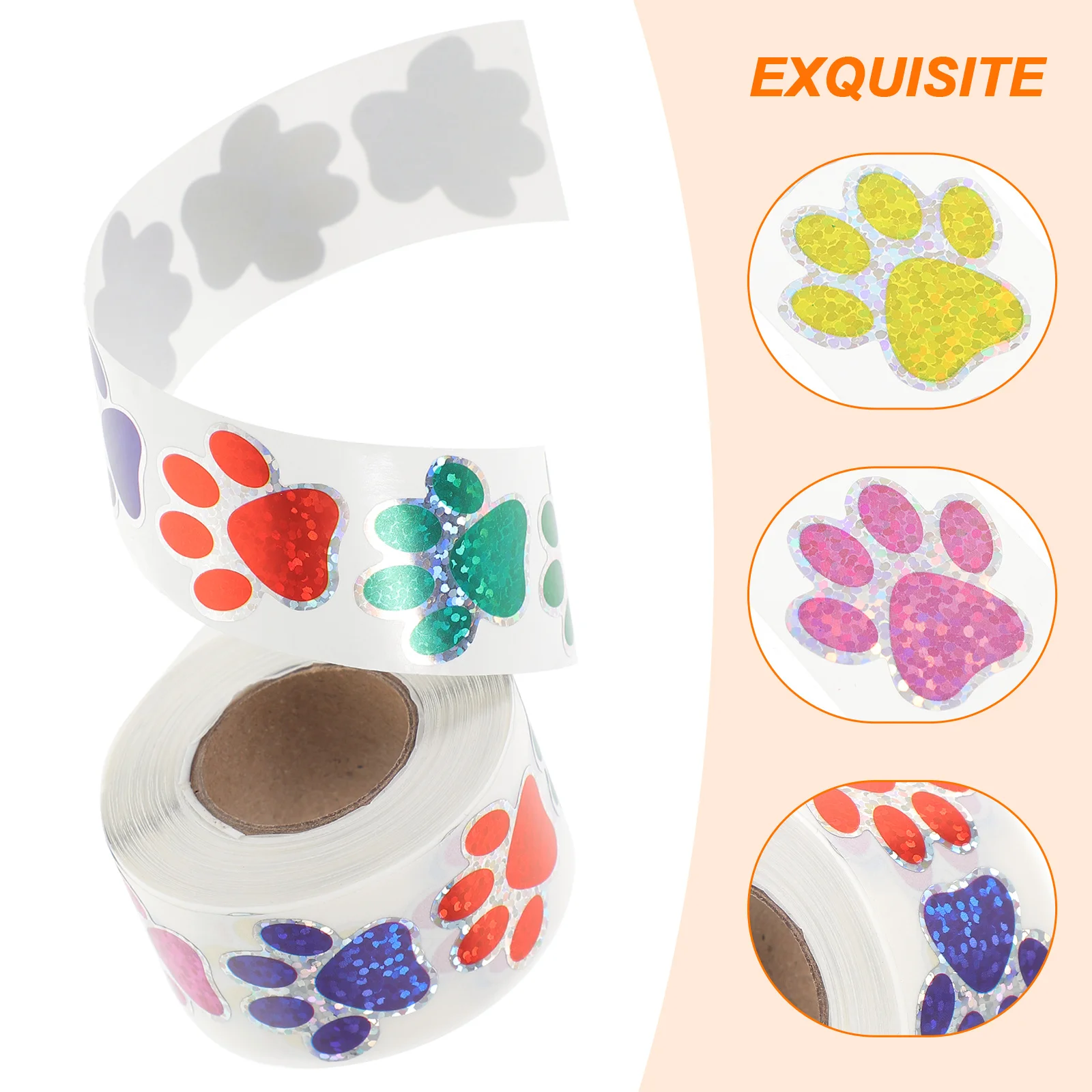 

2 Rolls Shiny Dog ​​paw Stickers Diy Craft Print Labels Classroom Cutouts Colorful Adhesive Footprint Decorations Animal