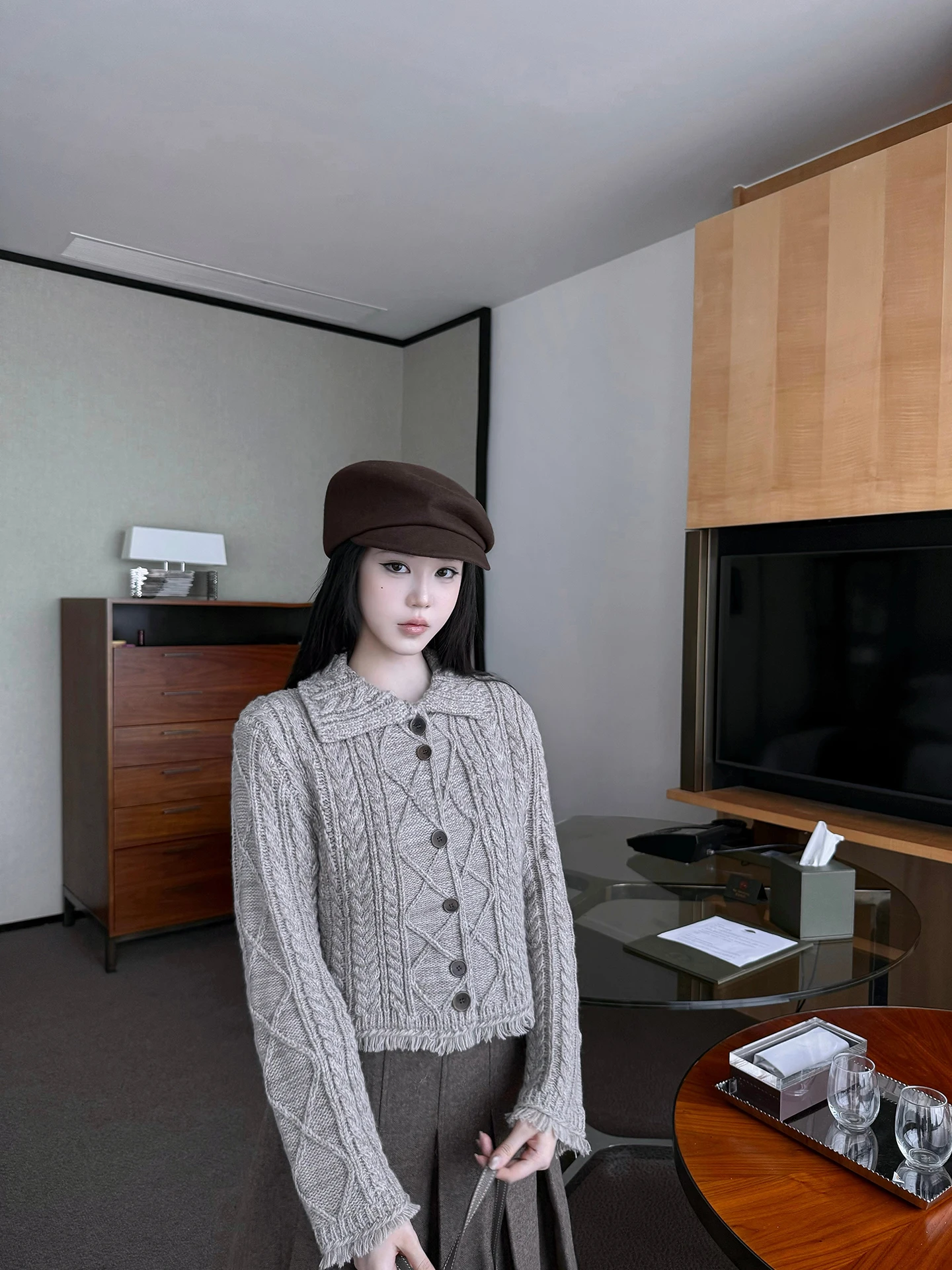 

Buleng ort Button-Up Collar Sweater Jaet Women's Autumn Winter Casual Sle Long Sve round Ne Top Faion Outerwear