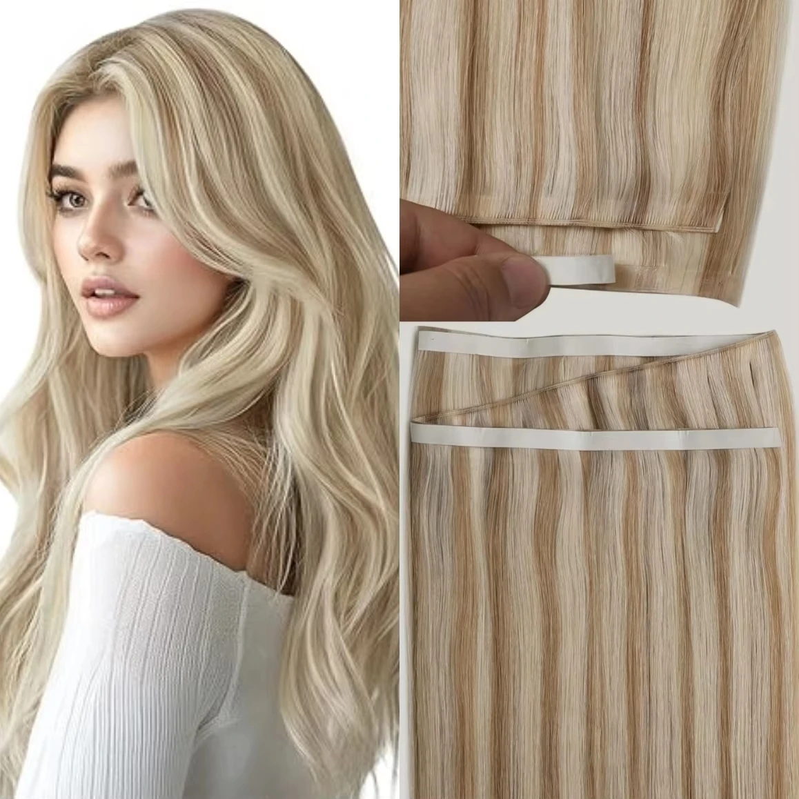 [NUEVO] Extensiones de cabello Genius invisibles de una pieza, 50G, brillo completo, cinta en cabello humano Real, trama de piel Remy, extremos gruesos para mujeres