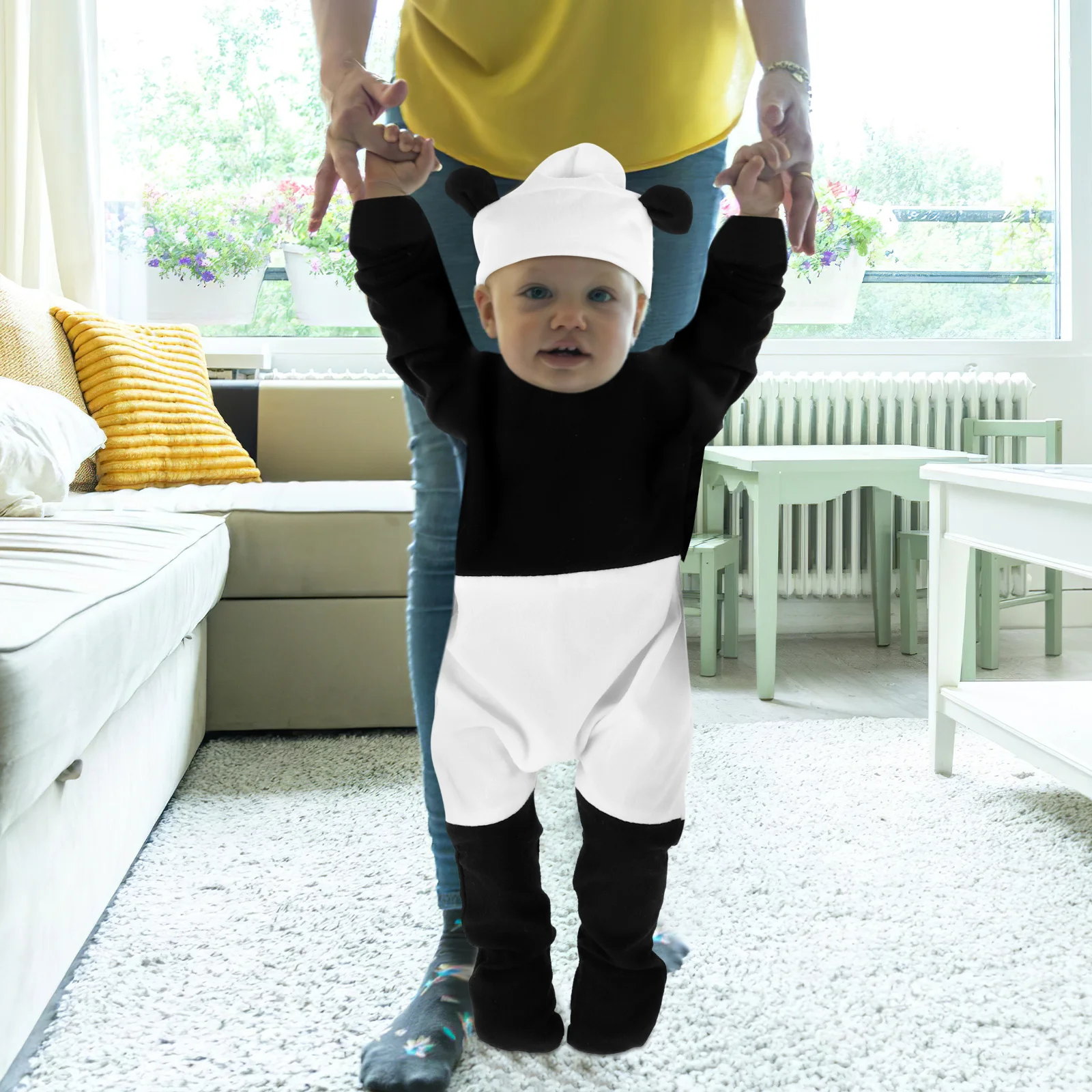 

1 Panda Newborn Footed Romper Hat For Photoshoots Announcements Unisex Costume Apparel Gift Baby Panda Set Photography Prop