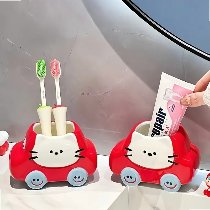 Super Cute Cartoon Car Cat Toothbrush Holder - Fun Bathroom Decor, Makes Brushing Teeth a Joy, Creative Gift