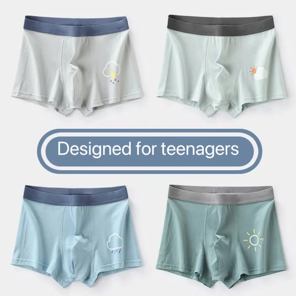 

Teenagers Underwear Men's Pure Cotton Boxer Boys Students Growth Period Underpant Overweight Kids Panties Teens Boxer Breathable