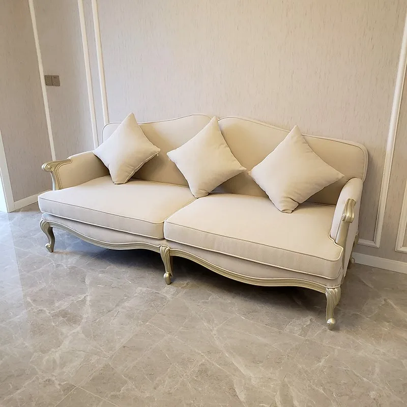 

American rural solid wood small apartment sofa single double triple, French simple fabric living room sofa combination