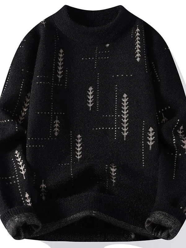 

Warm Thiened Knitted Sweater Men's Faion f-High Collar Autumn Winter New Arrival Casual Sle Plant Floral Embroidery