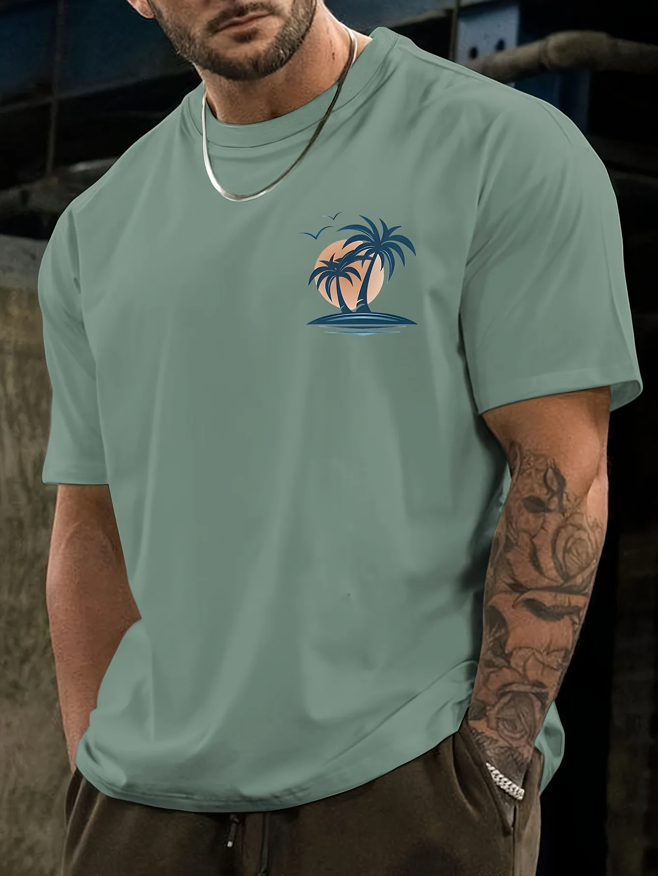 2026 Summer New Style Men's T-shirt Street Casual Fashion Simple Soft Comfortable Breathable 3D Coconut Tree Pattern Print