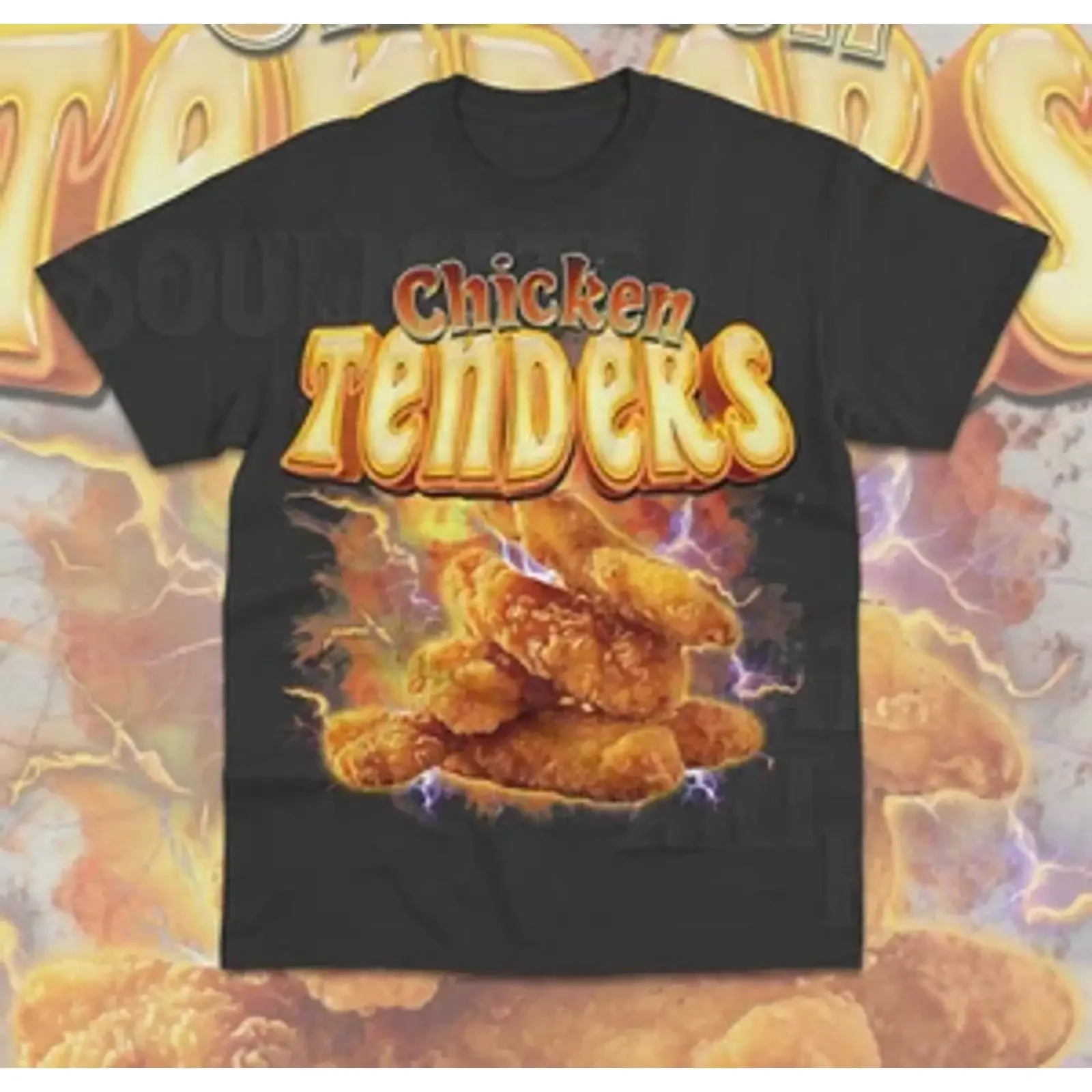 Chicken Tenders T-Shirt, lustiges Meme-T-Shirt für Essensliebhaber, Vintage-Stil, gewaschene Streetwear-Mode, Stretch-Oberteil für den Alltag