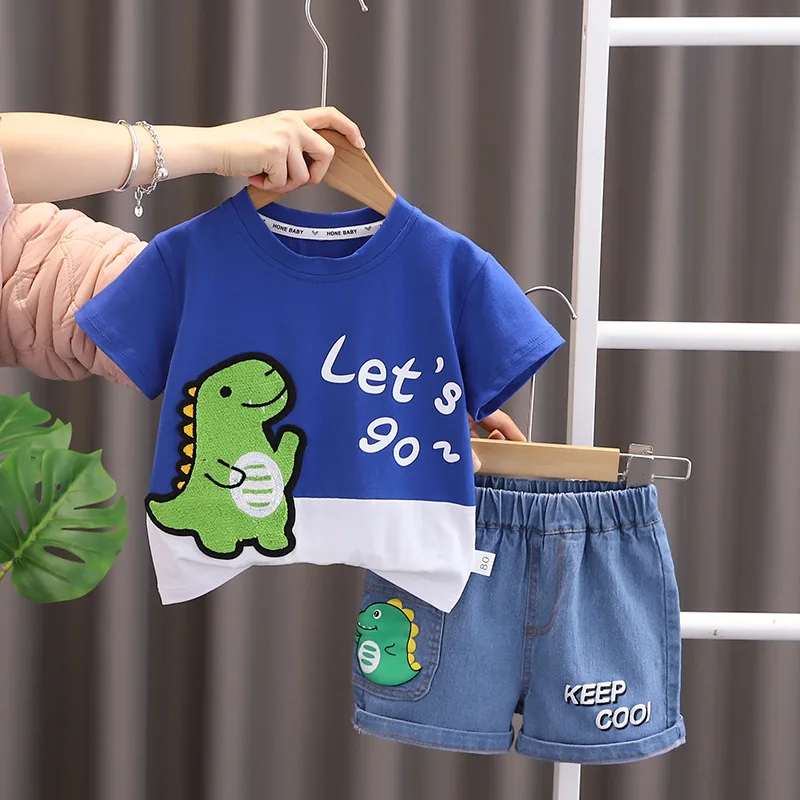 Toddler Clothes 2024 Summer Infant Baby Boys Girls Set Cotton Alphabet Dinosaur Short Sleeve T-shirts and Shorts Sets for Kids