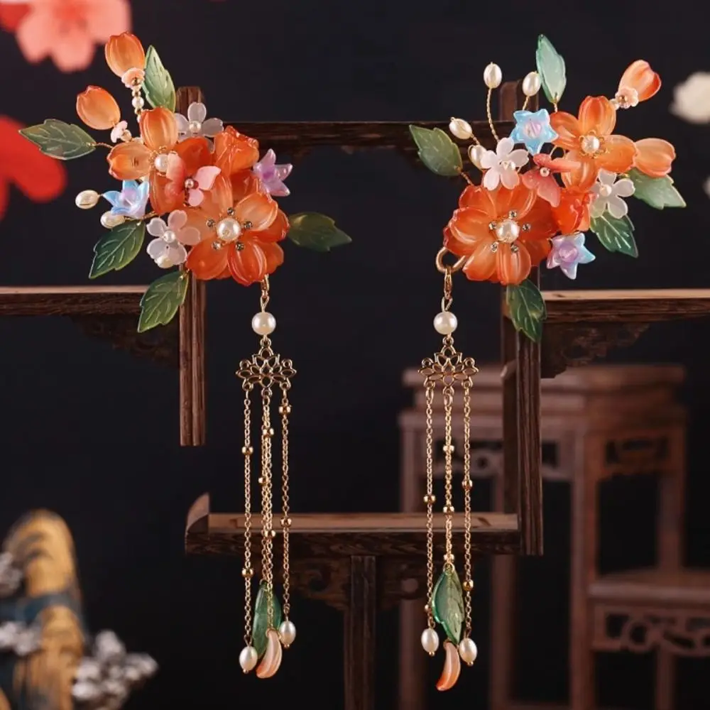 

Классический набор украшений для волос в китайском стиле: заколка с кисточками, серьги, шпилька для пучка, жемчужная палочка для волос, цветочный гребень для волос, для ханьфу и ципао