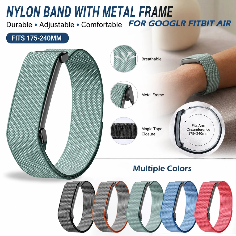 2PCS Hook & Loop Nylon Strap For Google Fitbit Air One-Piece Breathable Band With Metal Frame Nylon Wristband For Men And Women