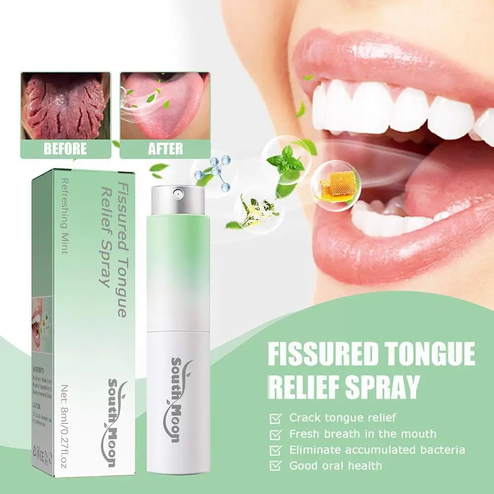 8ml Fissured Tongue Relief Spray Portable Natural Breath Freshener Cleaning Spray Relieve Tongue Cracking For Women Men H4G3