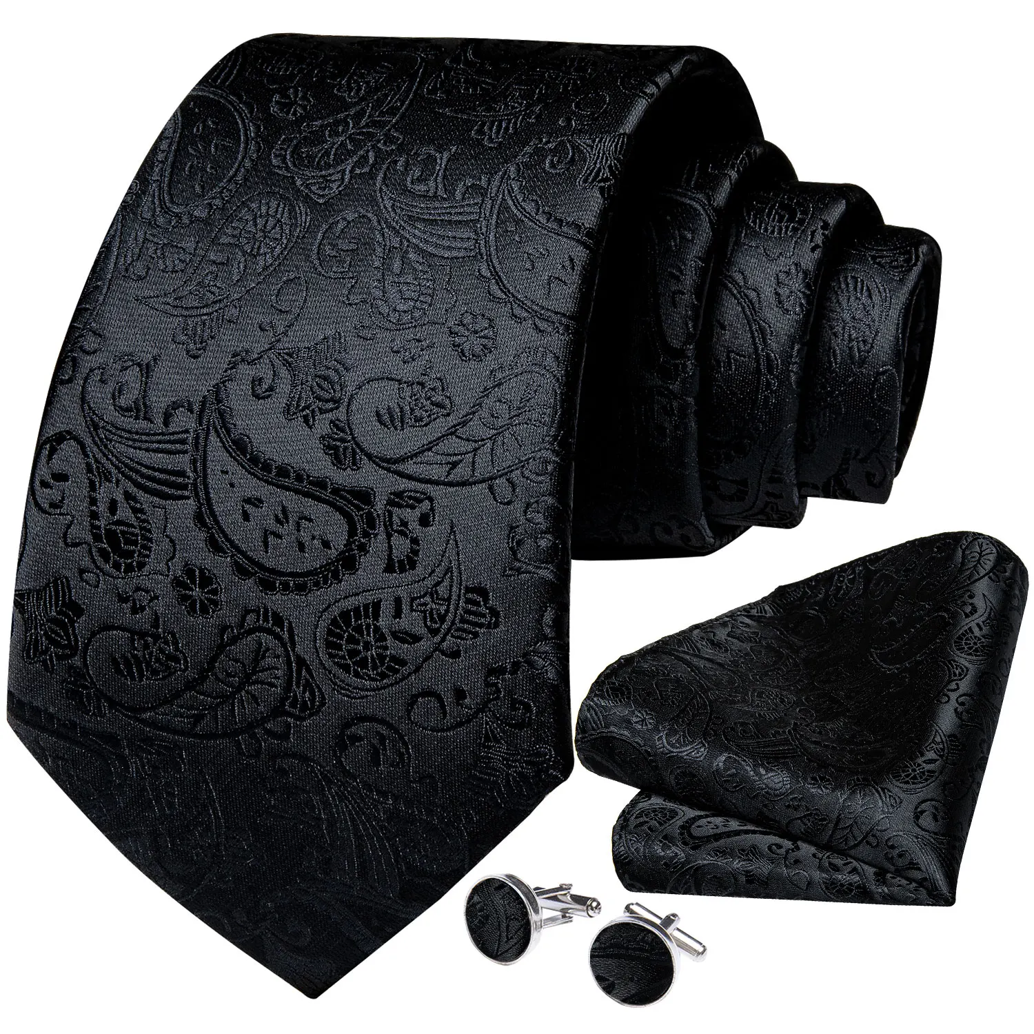 Corbatas Para Hombre Black Paisley Silk Ties For Men Wedding Accessories 8cm Neck Tie Pocket Square Cufflinks Gifts For Men