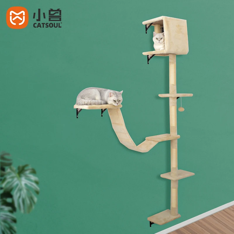 

Professional Solid Wood Cat Climbing Tower Toys Wall Mounted Cat Climbing Frame Wall Shelves Furniture Eco friendly