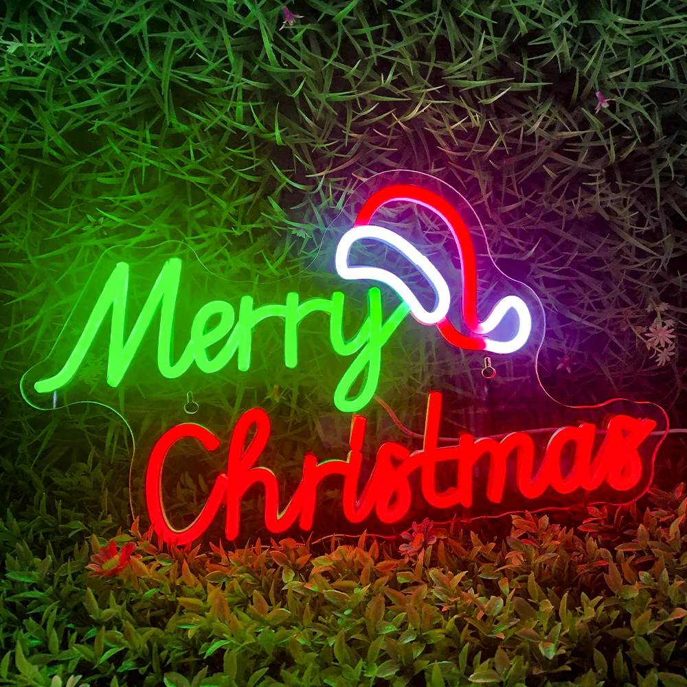 

Merry Christmas Neon Sign Christmas Hat LED Sign Light Art Night Light for Party Kids Bedroom Bar Pub Club Christmas Decor Neon