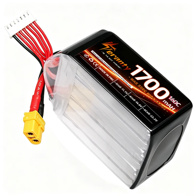 1700mAh 6S 22.2V 160C Lipo Battery Teranty High Power Lithium Battery for 5inch Racing Drone RC Racing Boat Aerobatic Helicopter