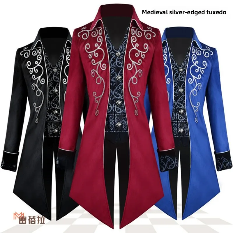 

Новый фрак на Хэллоуин, средневековое мужское длинное пальто в стиле ретро, одежда для выступлений, материал полиэстера, традиционный китайский костюм