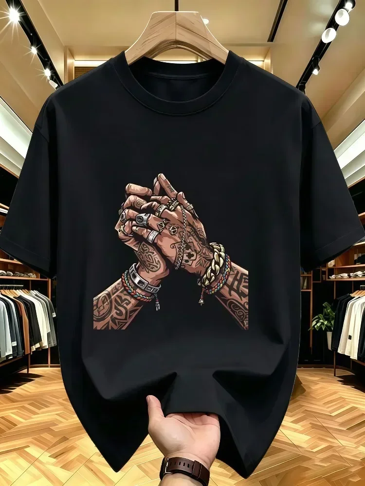 Summer New Men Oversized Rose Cross Print T Shirt 100 Percent Cotton Breathable Crew Neck Short Sleeve Casual Streetwear Loose