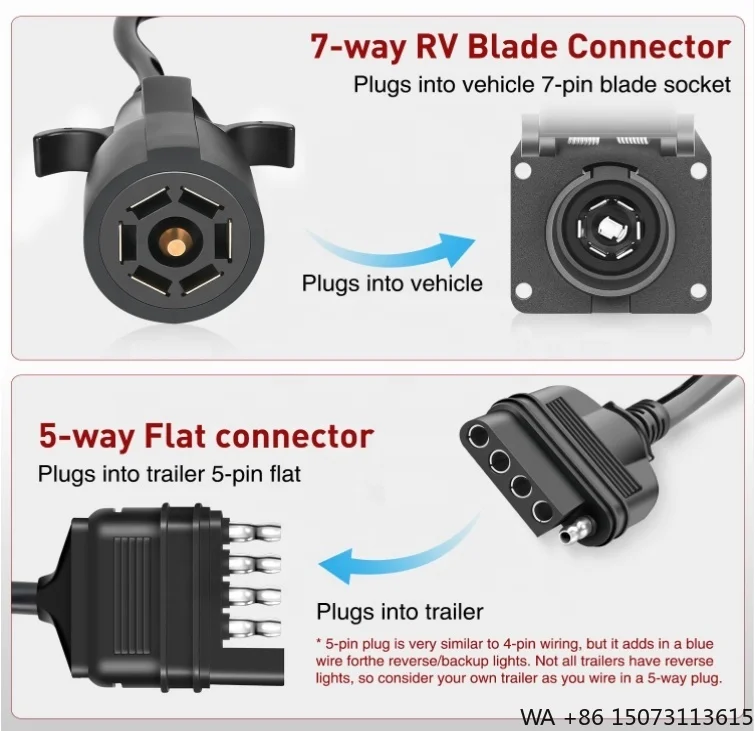 7-Way to 5-Pin Flat Coiled Trailer Adapter Extension Wiring Harness Jacket Cable for Tow Hitch Car RV Boat Truck