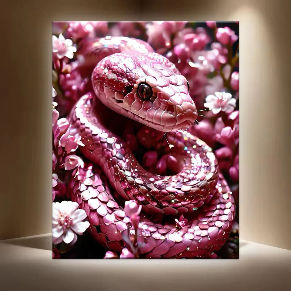 Diamond Painting pink cherry blossom Snake Cross Stitch 100%5D 2025 new year Full Square Round Rhinestone Mosaic Wall Home Decor