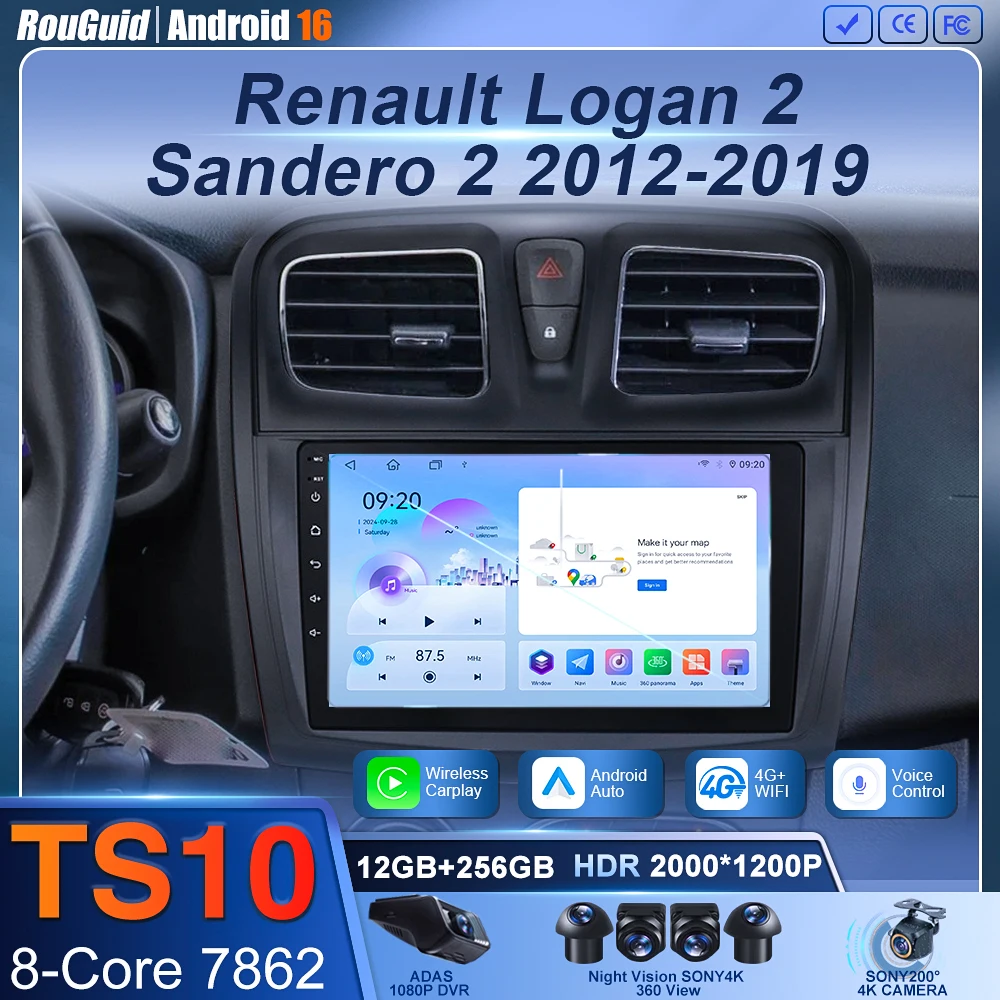 

Для Renault Logan 2 Sandero 2 2012-2019 Android 16 Carplay Авто экран 2K Автомобильный радиоприемник Мультимедийный плеер Авторадио Стерео головное устройство