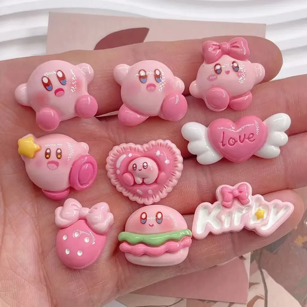 10PCS Anime Kirby cute Mini resin charm for Ear Studs Hairpin Nail phone Decoration Water Cup Case DIY Accessories