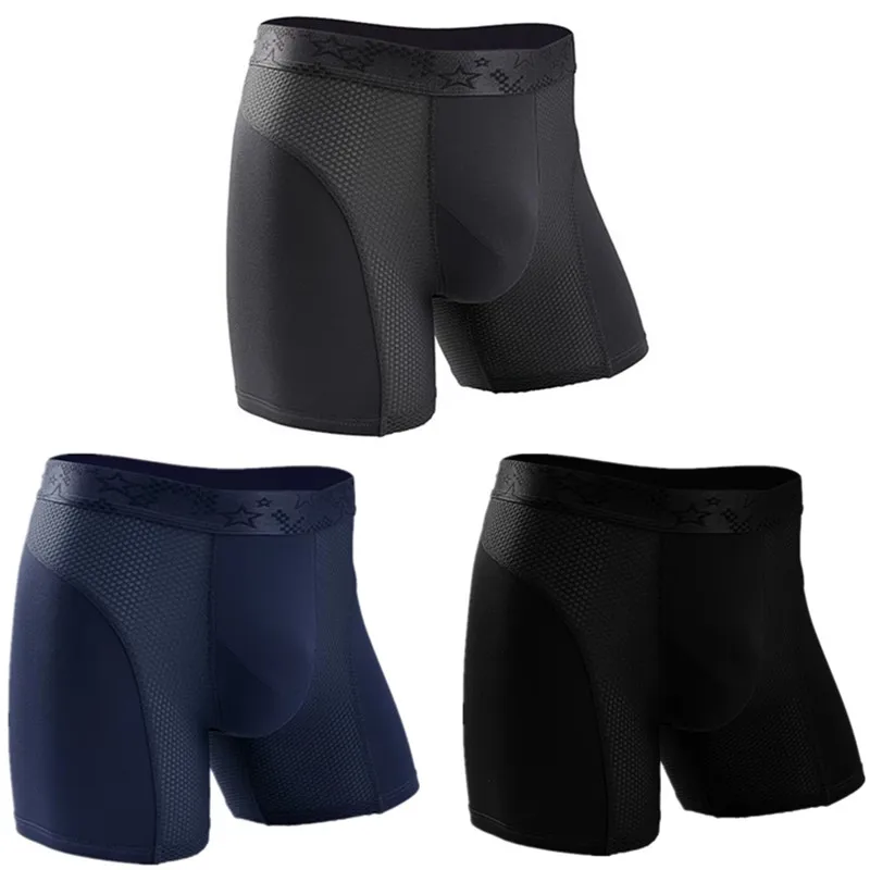 3-Pack Men Modal Underwear Boxer Breathable U Convex Boxershorts Men's Panties Solid Mesh Side Long Underpants Plus Size XL-6XL