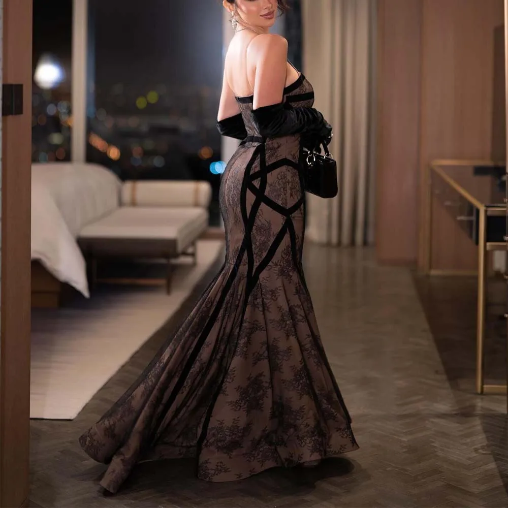 Customized Bandage Lace Evening Dress Mermaid Formal Occasion Dresses  فستان باربي مع دانتيل مبطن