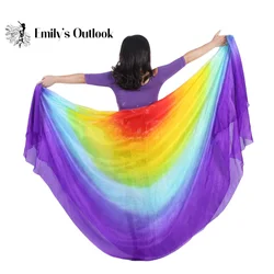 Wholesale Rainbow Scarf Stage Performance Props Half Circle Hand Belly Dance Silk Veils Flowy 100% Silk Customized Color& Size