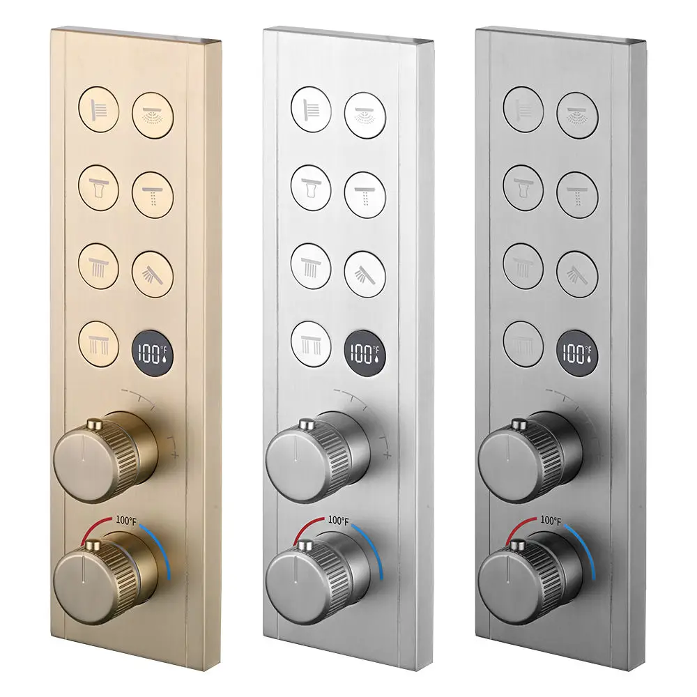 

Qlonn 7 Functions Concealed Smart Thermostatic Shower Faucet Push Button Diverter Temperature Display Bathroom Shower Mixer Set