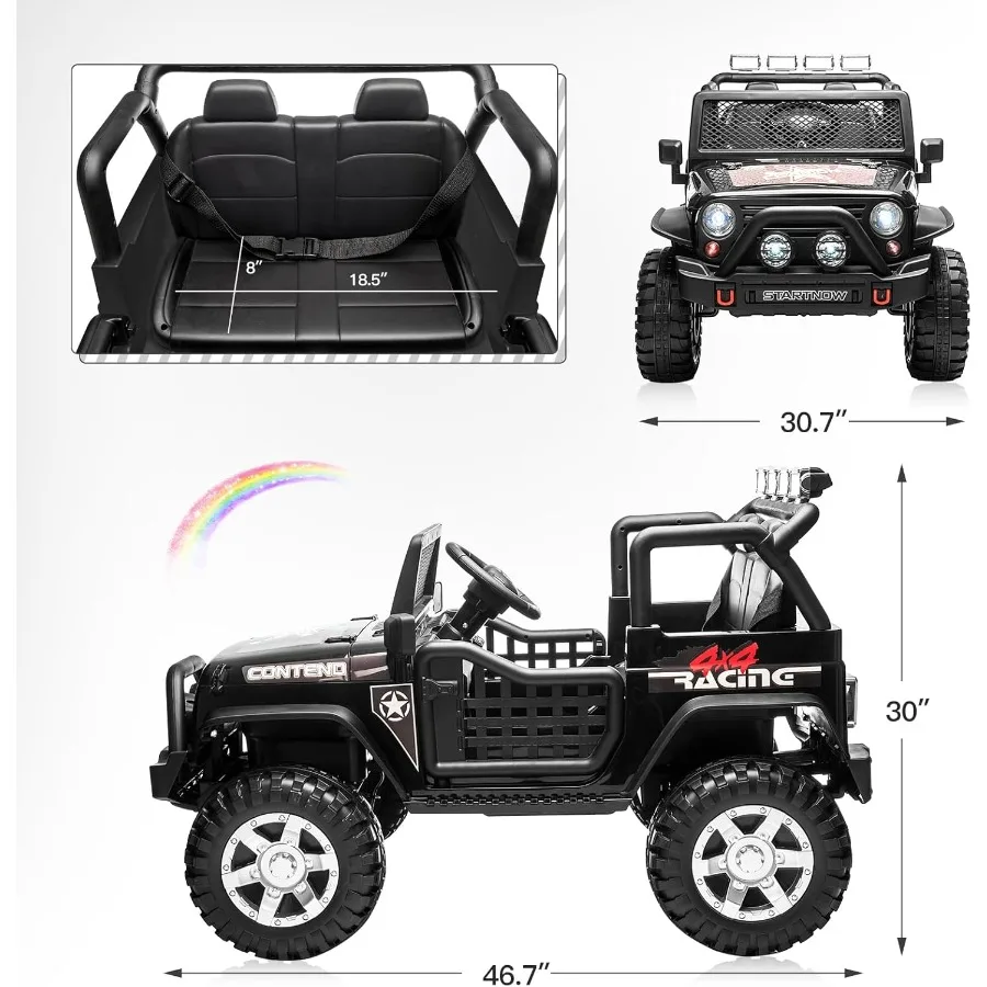 รถบรรทุกเด็กนั่งขับ 2 ที่นั่ง พร้อมรีโมท แบตเตอรี่ 12V รถยนต์ไฟฟ้าสำหรับเด็กผู้ชาย 3 ขวบขึ้นไป - ระบบกันสะเทือนแบบสปริง ไฟ LED ปลอดภัย