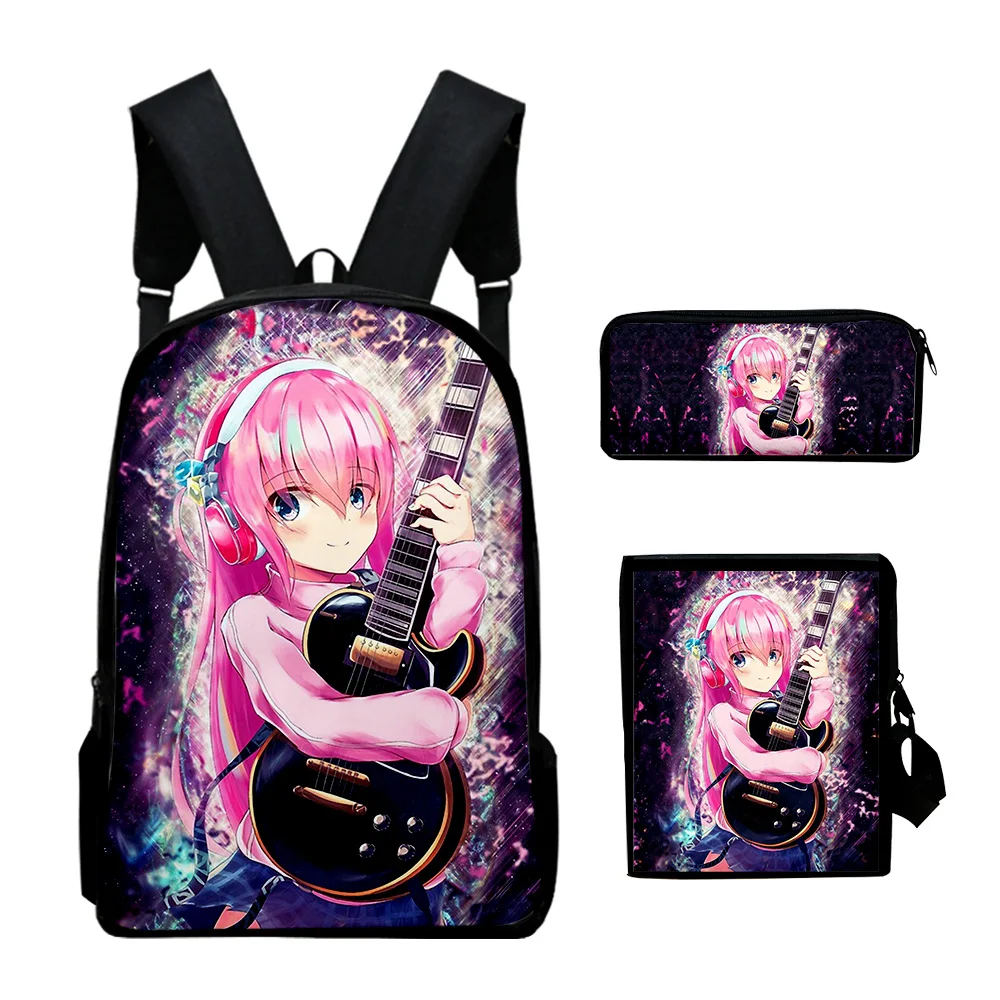 Popolare Bocchi the Rock Anime 3D Stampa 3 pezzi / set Borse da scuola per alunni Zaino per laptop Zaino Borsa a tracolla inclinata Astuccio