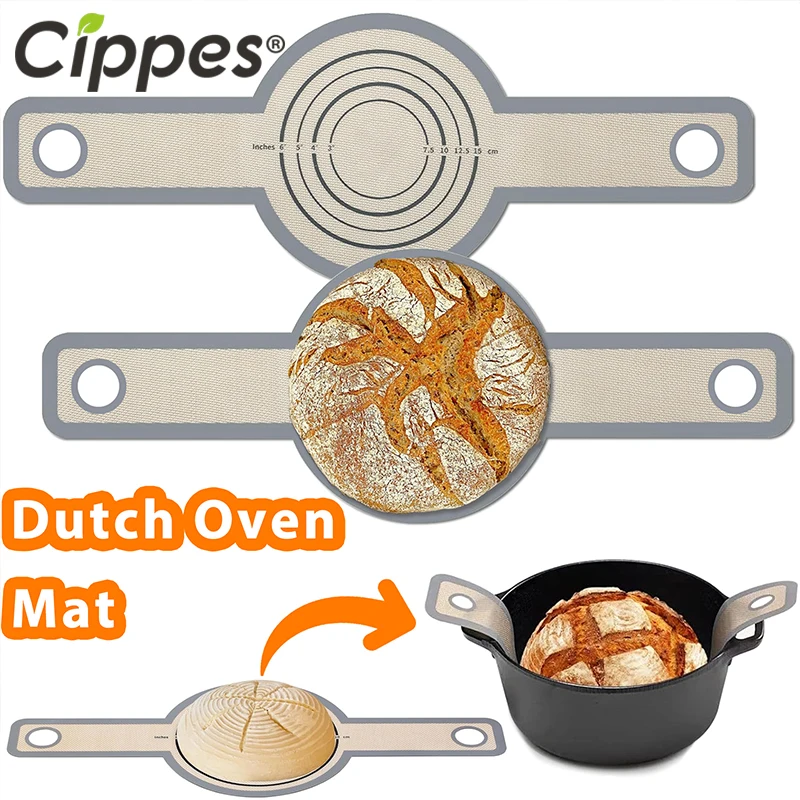 1/2 Stück Silikon-Brotschlinge für holländischen Ofen, wiederverwendbare antihaftbeschichtete Sauerteig-Backmatte mit langen Griffen, Brotübertragungswerkzeug