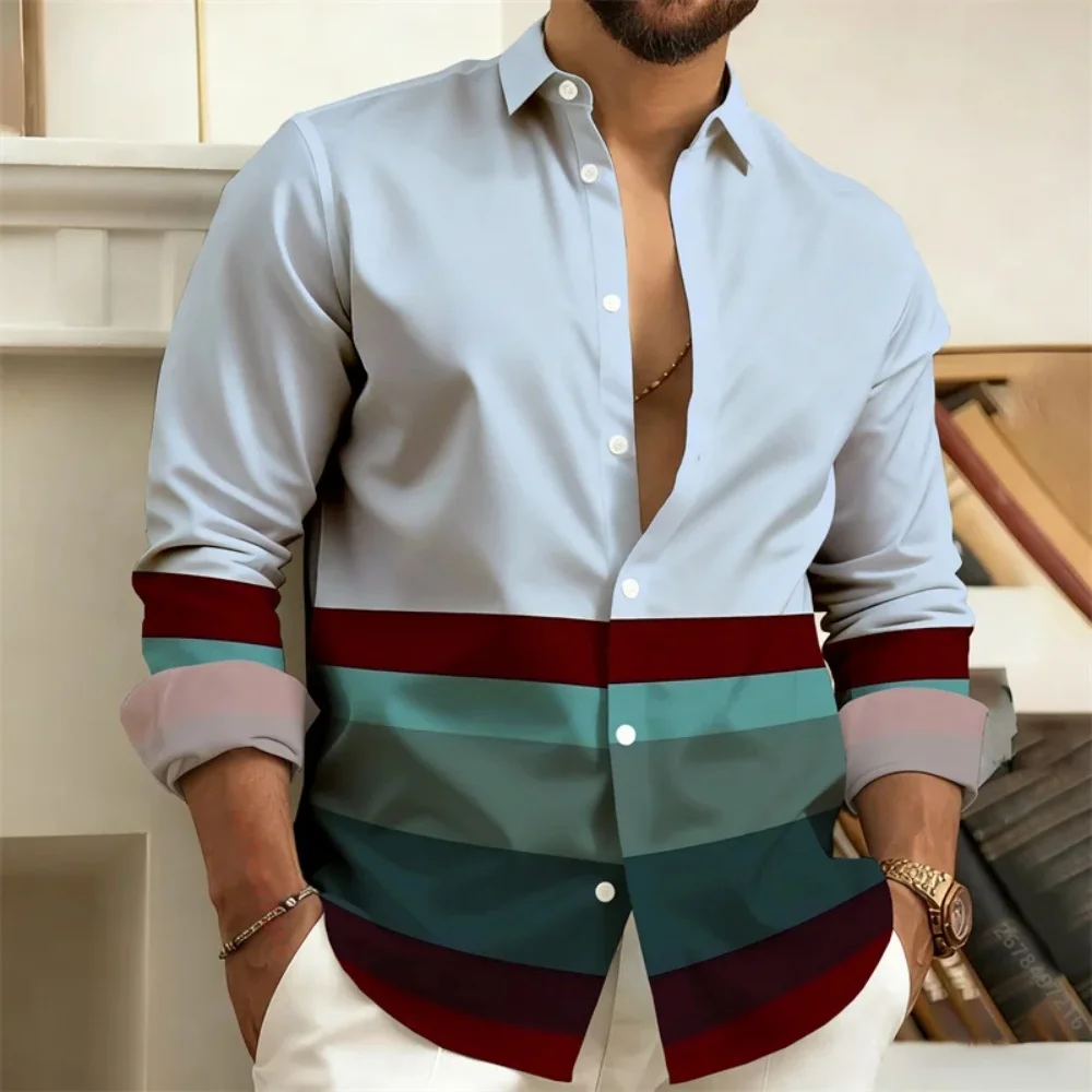 2026 New Men's Striped Long-Sleeved Shirt Stylish Business Casual Comfortable Men's Top Suitable for Various Occasions Clothing