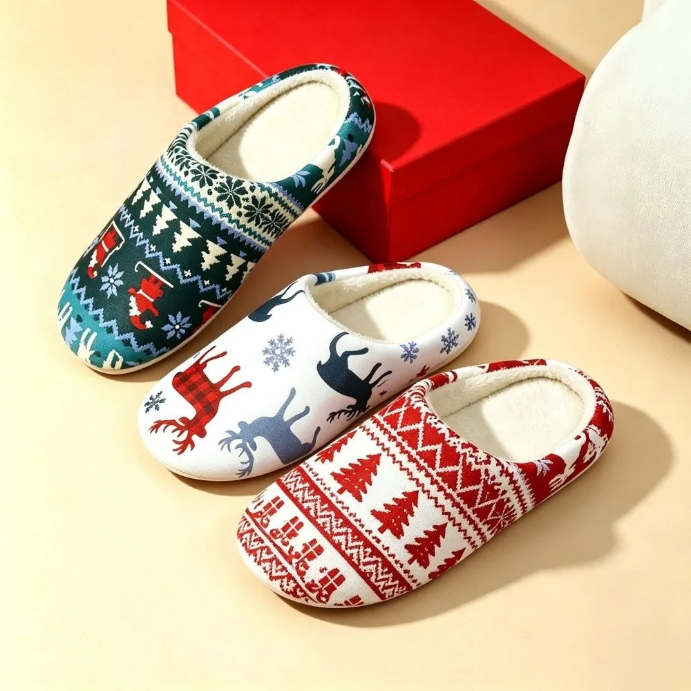 Soft Santa Claus Christmas Slippers Tree Reindeer Winter Slippers Warm Non-Slip House Shoes Indoor