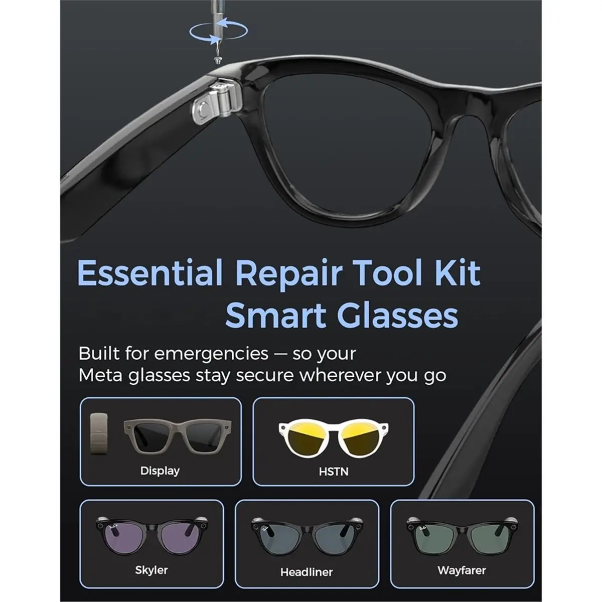 Screwdriver & Kit for Meta Skyler Headliner Display Gen 2, Eyeglass Temple Repair Tool