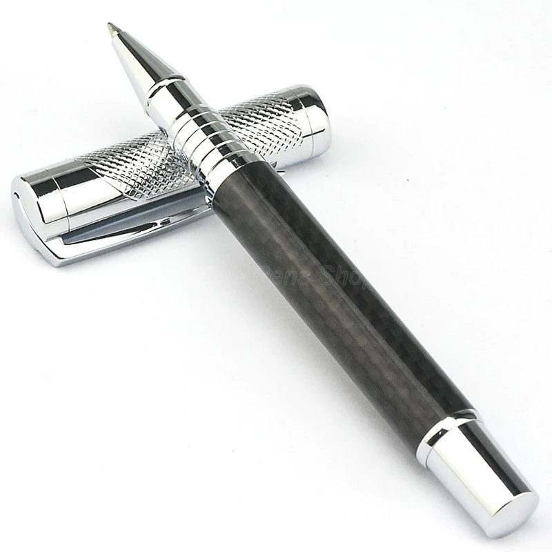 Fuliwen Business Black And Silver Carbon Fiber Tiny Squares Metal Roller Ball Pen Refillable Ink Pen Writing Pen Writing Gift