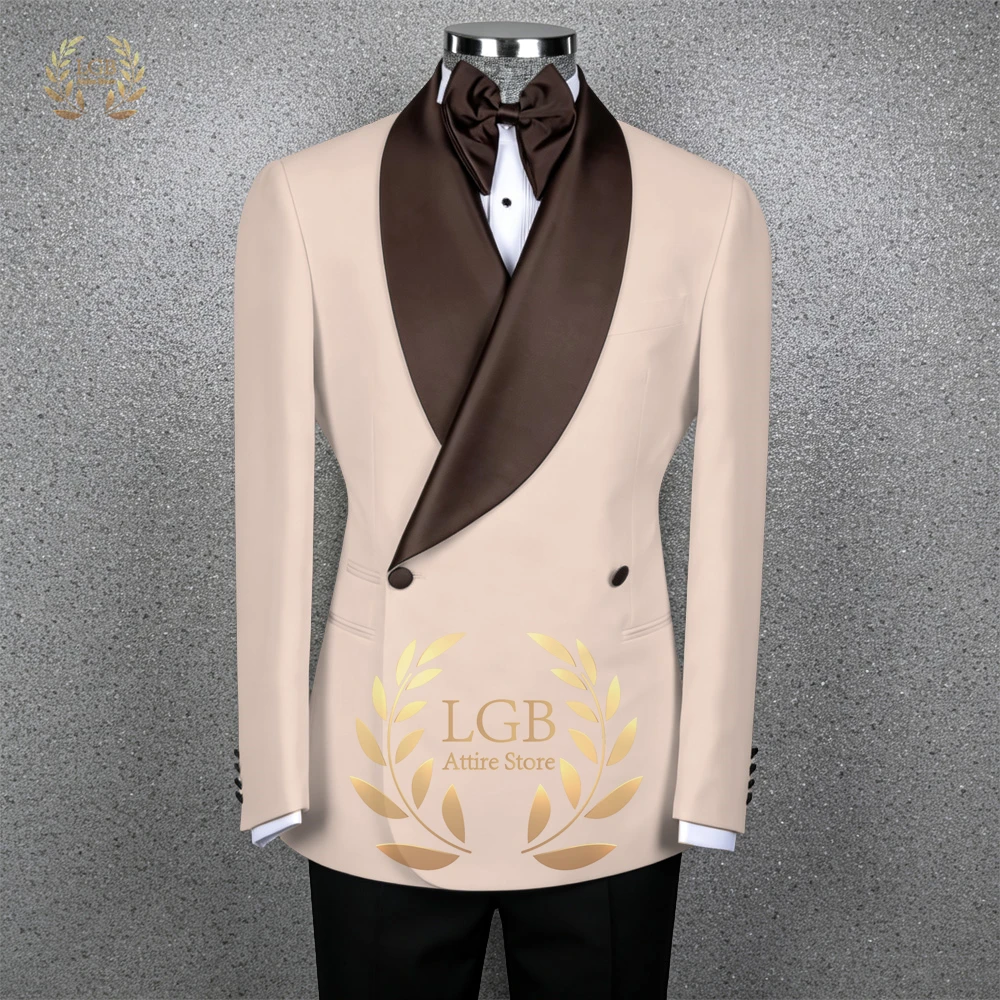 Classic Men's Tuxedo Shawl Collar with Wine Red Edge Detail 2 Piece Set Groomsmen Attire Cocktail Party Formal Suits