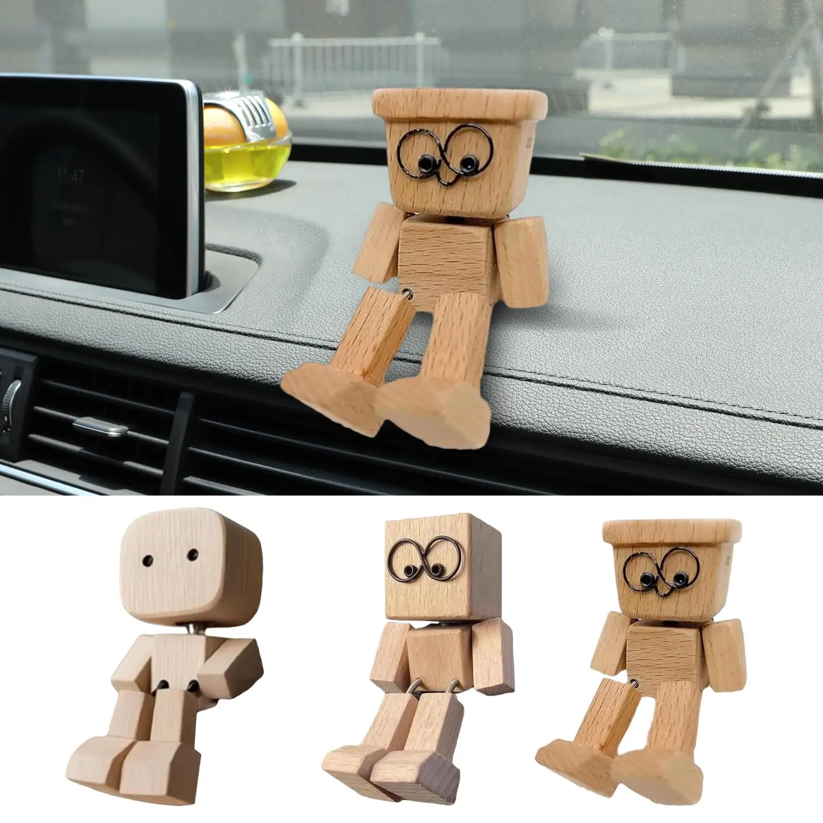 Shaking Wooden Man Figurine Funny Bobblehead Car Dashboard Decoration Creative Desktop Leg-swinging Man Figurine Ornaments