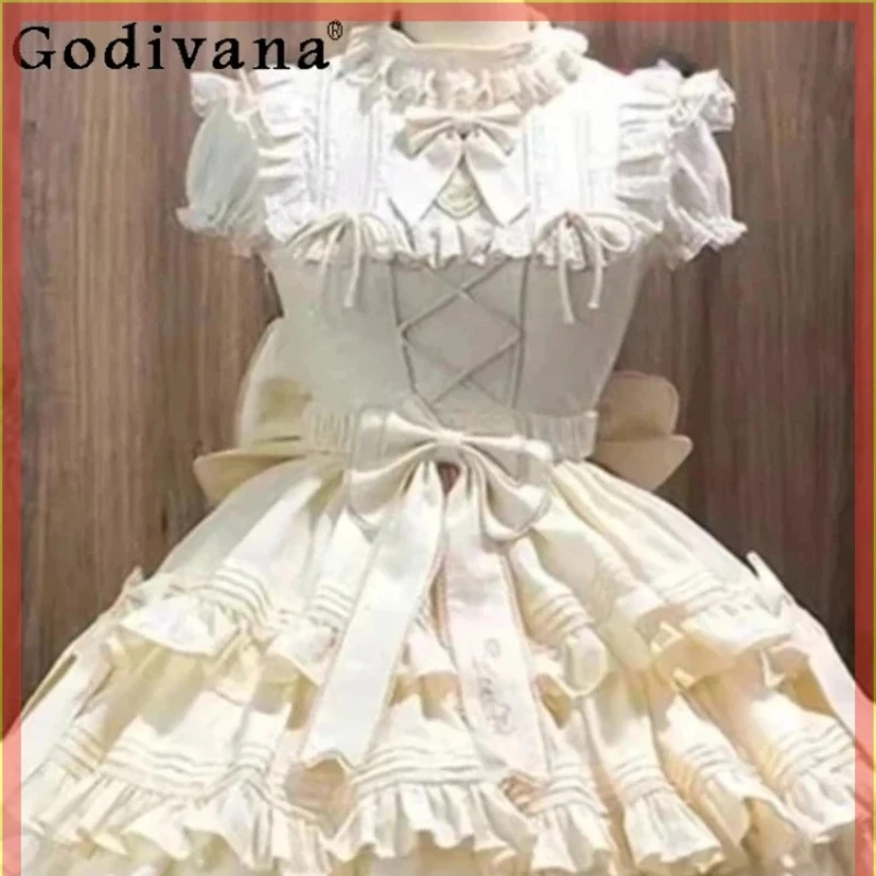 

Elegant Lolita OP Sweet Bow Cos Cake Princess Dress Spring Summer Fashion High Waist A-line Backless Lolita Evening Dresses