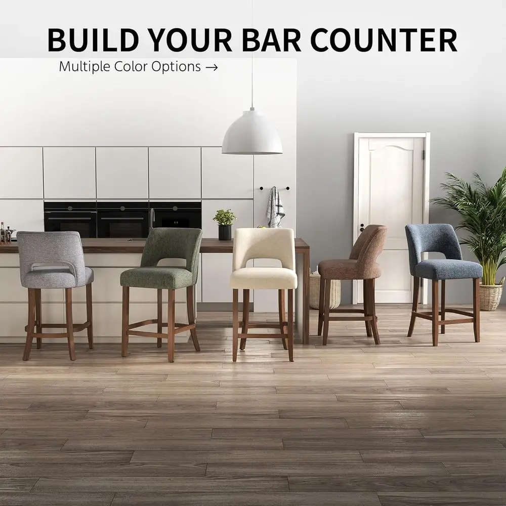 Bar Stools Set o 2, 26" Upholstered Counter Height Bar Stools, ern Counter Stools with Wood Legs or Kitchen Island Dining Room B view 6