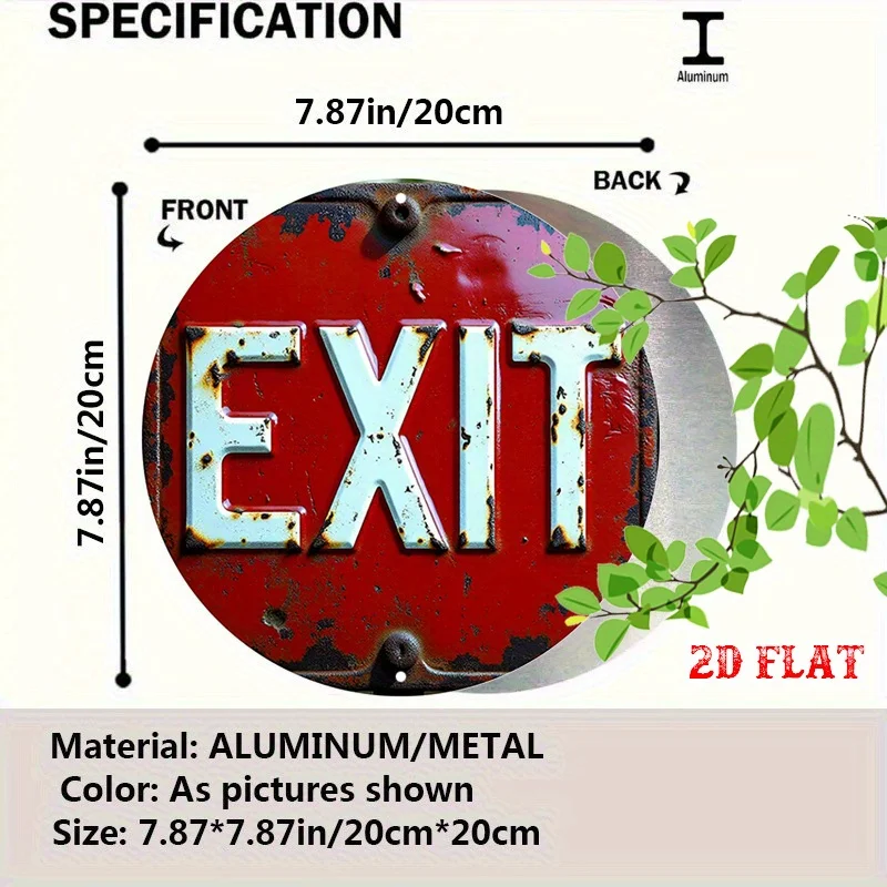 2D Flat 1pc Weathered Look Round Aluminum Sign, Red Circle Metal Tin Sign - Safety Guide Rustic Metal Wall Art, Exit Symbol Meta