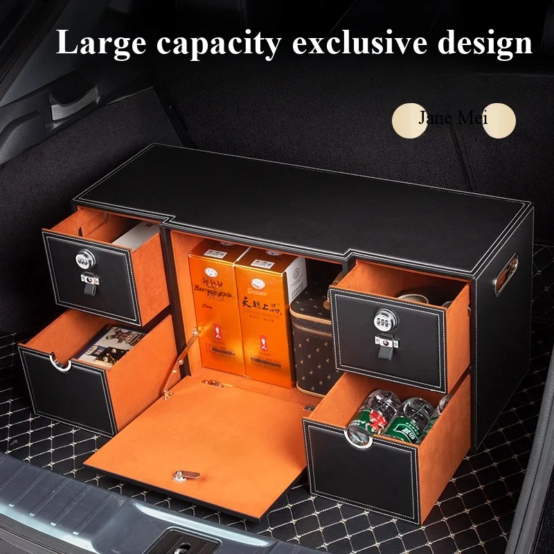 Car Trunk Organizer Foldable Storage Box Collapsible for SUV Sedan Truck PU Leather Cargo Organizer with Drawers Large Capacity