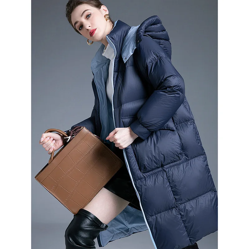 

2024 new 90% white duck down bread down jacket for women mid to long style waist cinching and slimming hooded down jacket