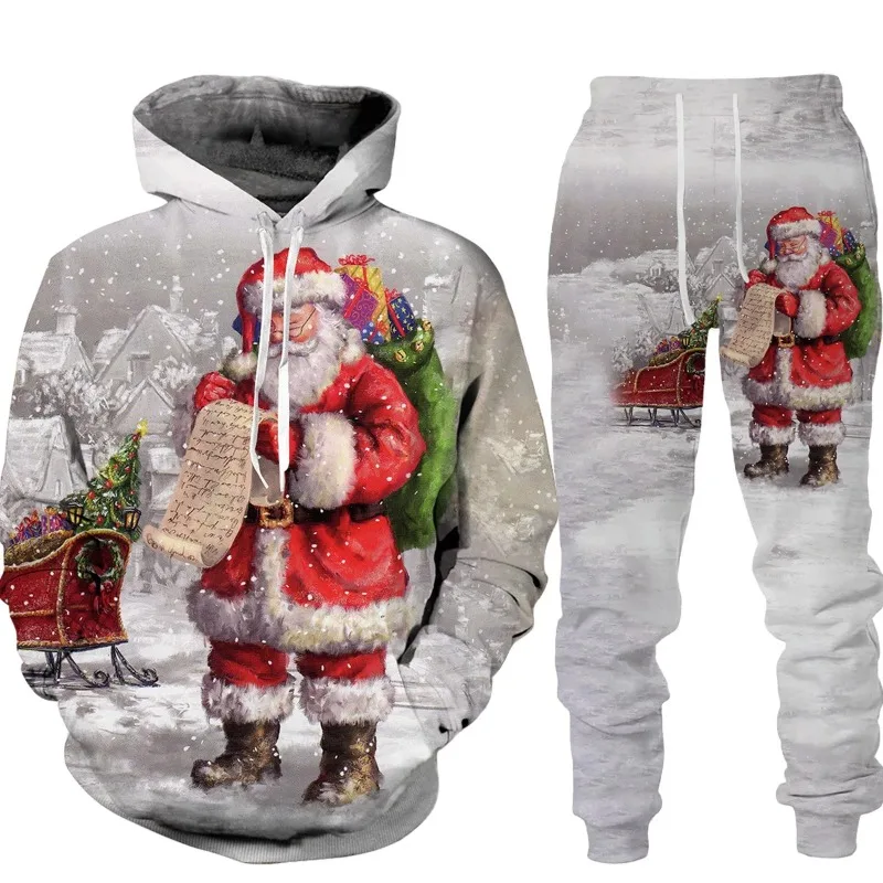 Hoodies Set Christmas Santa Claus Autumn Winter 3D Printing Boys Tracksuit Set Hoodies Pants Set Long Sleeve Boys Clothing Suits