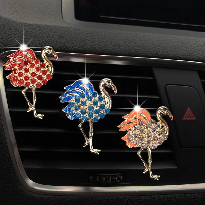 

Cute Alloy flamingo Car Air Outlet Fragrant Perfume Clip Car Fragrance Diffuser Fun Car Accessories Interior Decoration