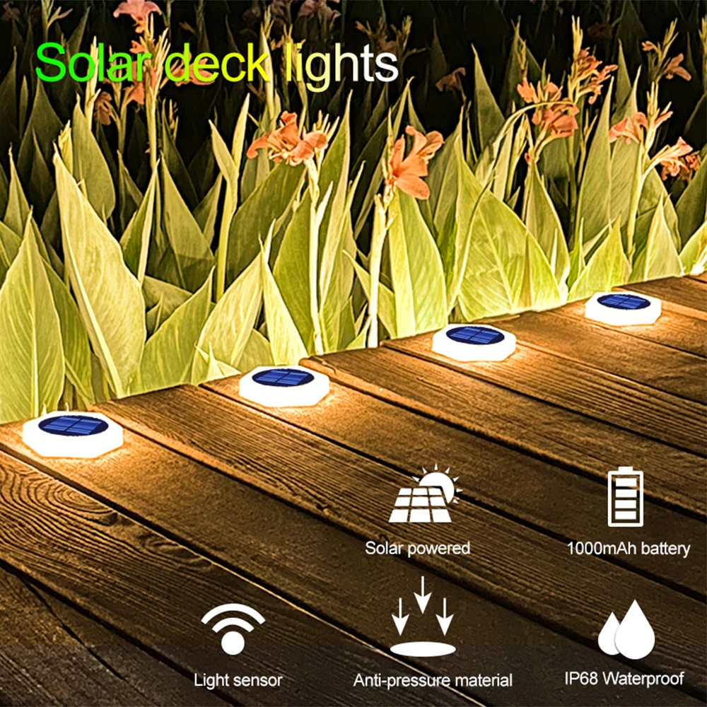 Solar LED Outdoor Deck Lights IP68 Waterproof Garden Step Lighting Auto On/Off Stairs Patio Pathway Yard Fence Wall Lamp