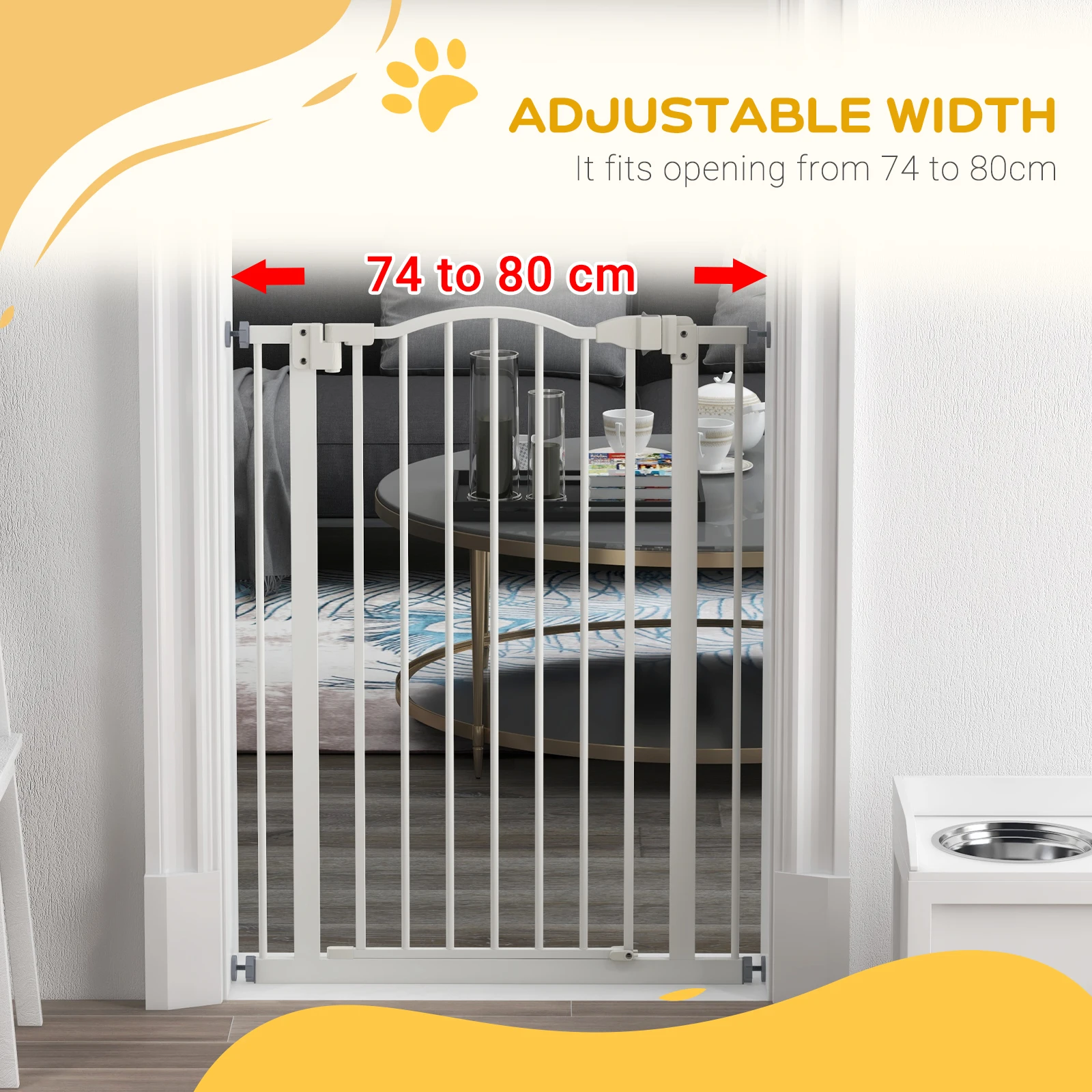 PawHut Adjustable Metal Pet Gate Safety Barrier w/ Auto-Close Door White