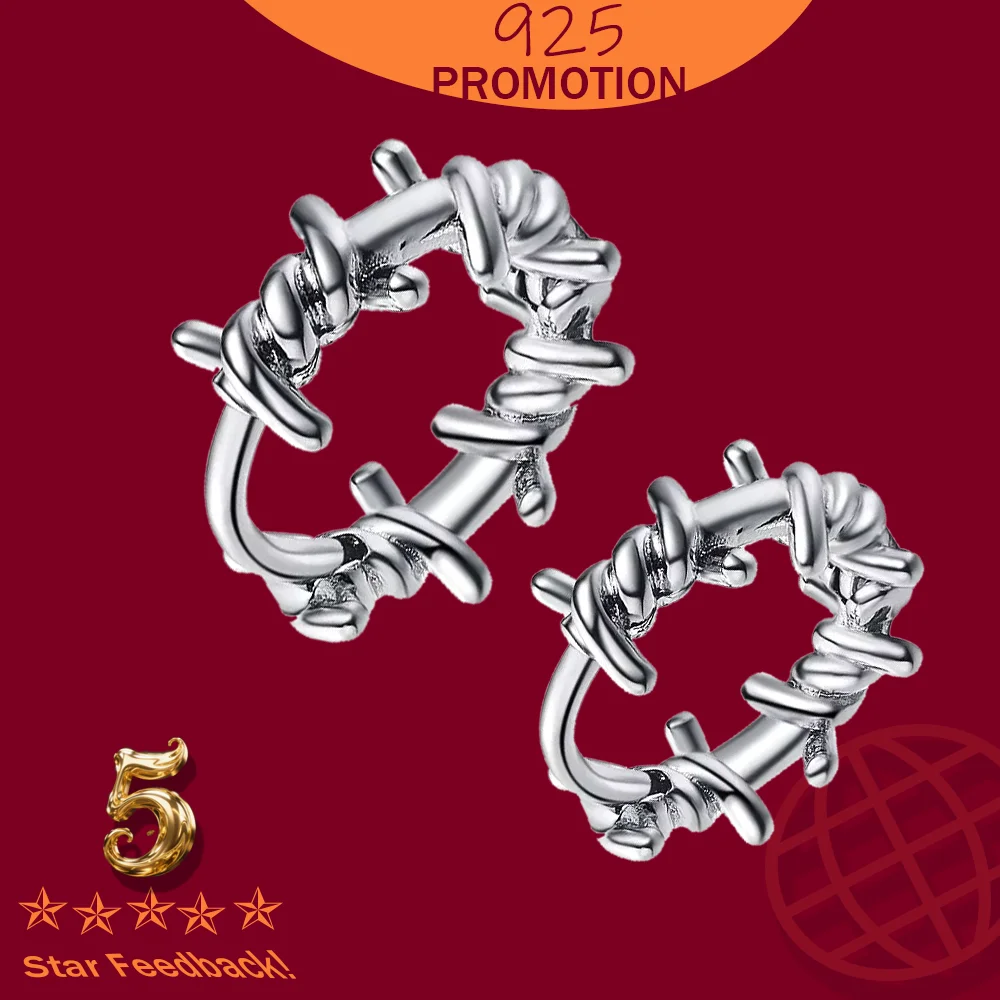 

Cuff Clip On Earrings Wedding Party Gift For Women Girl Teen Jewelry Real Stamp 925 Sterling Silver Hoop Earring Barbed Wire Ear