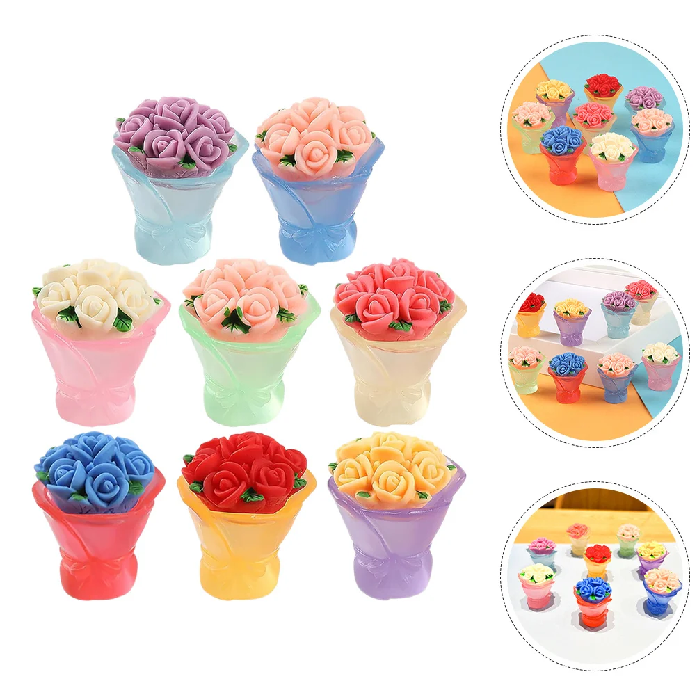 8Pcs Miniature Rose Bouquet Realistic Artificial Flowers Indoor Small Potted Flowers Fairy Garden DIY Craft Decoration