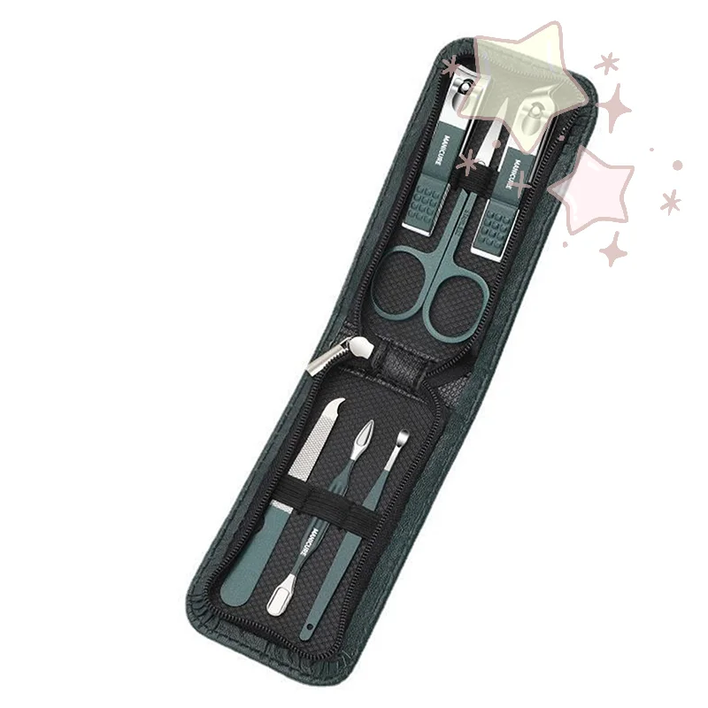 6 個ポータブル高級マニキュアセットペディキュアキット黒爪切り眉毛はさみ