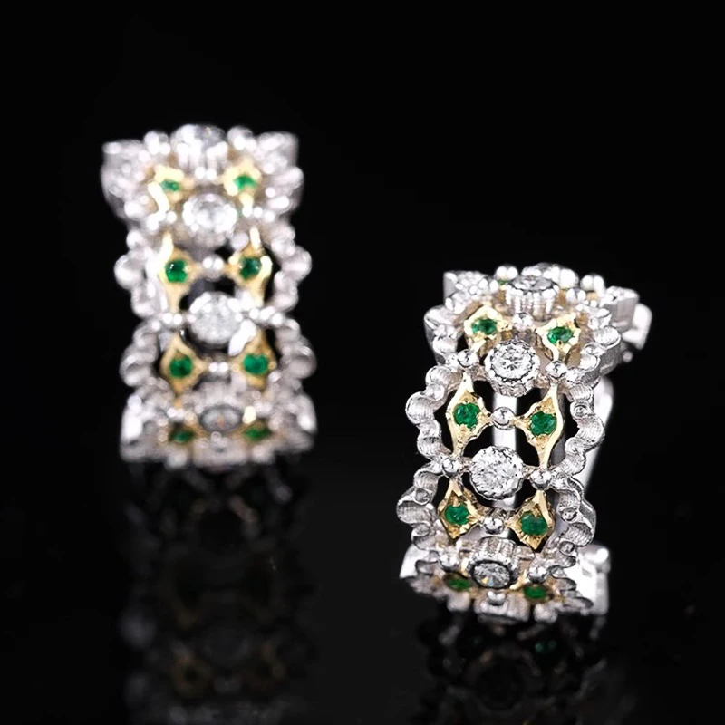 Huitan Chic frauen Creolen Modische Grüne CZ Zwei Ton Ohrringe Luxus Trendy Weiblichen Schmuck Neue Drop Shipping